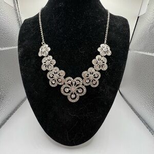 Chic Silver CZ Floral Necklace